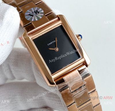 Replica Cartier Tank Solo Swiss Quartz watches Rose Gold Onyx Dial